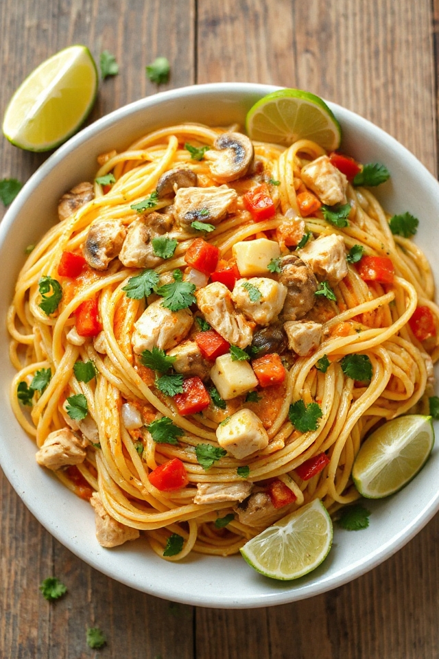receta de espagueti con pollo mexicano